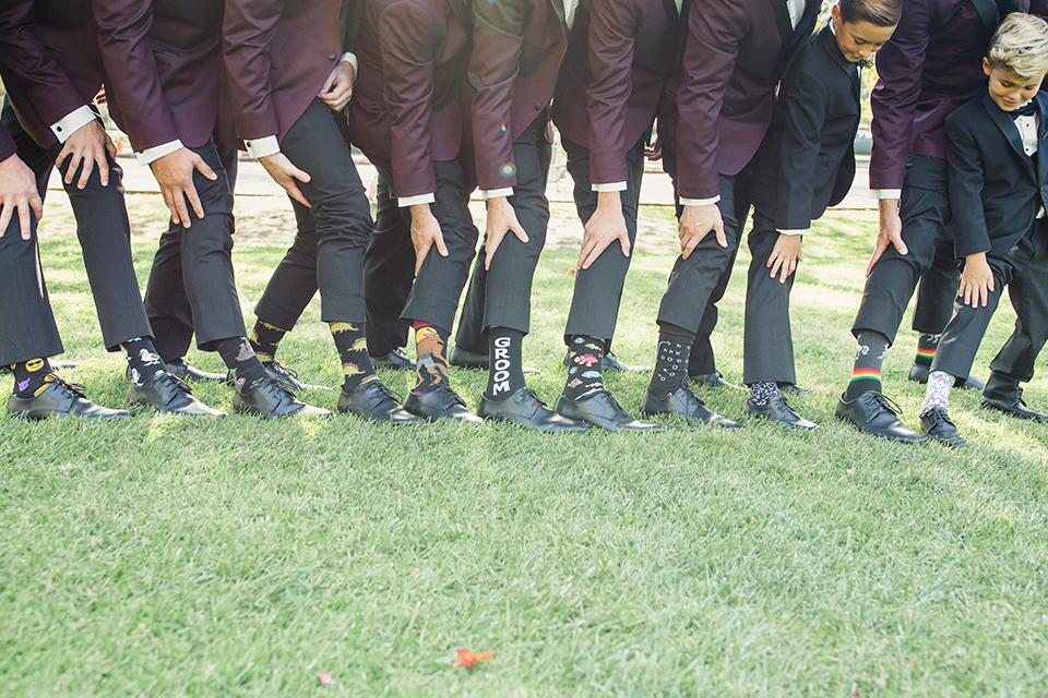 Autumn-inspired-wedding-at-coto-valley-country-club-groom-with-groomsmen-socks