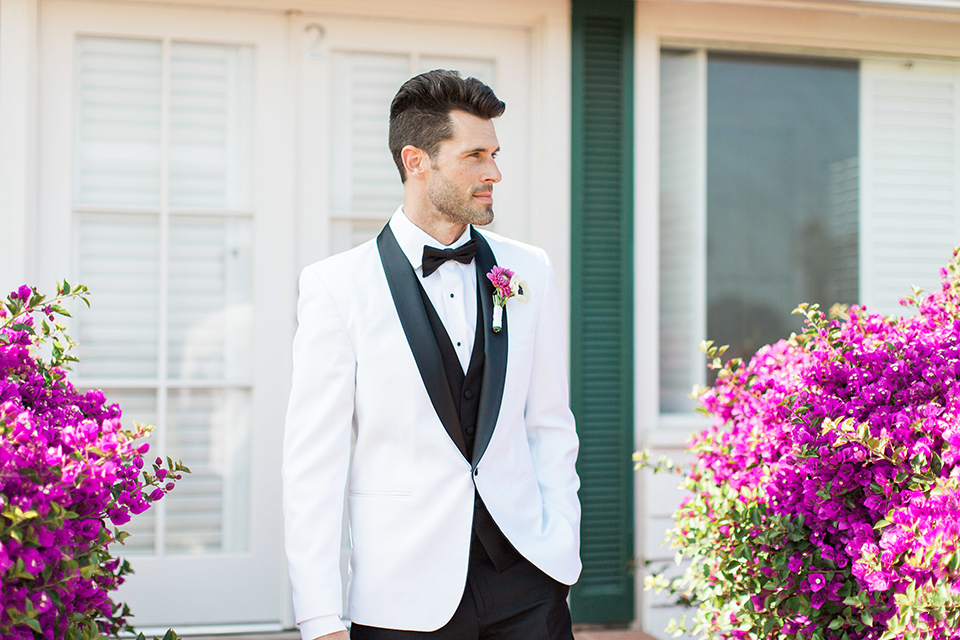 Santa-barbara-outdoor-wedding-groom-white-tuxedo-close-up