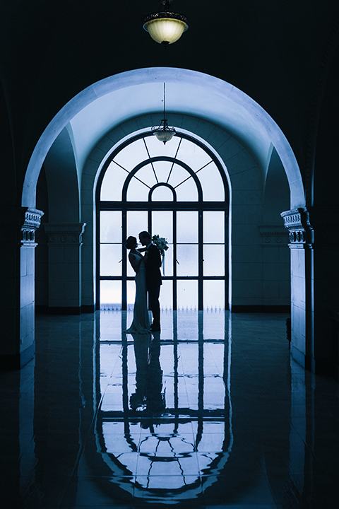 Los-angeles-wedding-at-the-majestic-bride-and-groom-hugging-far-away