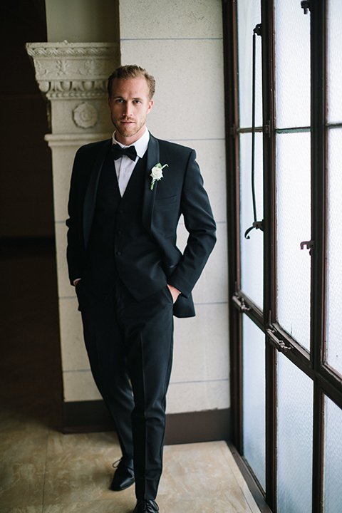 Los-angeles-wedding-at-the-majestic-groom-black-tuxedo