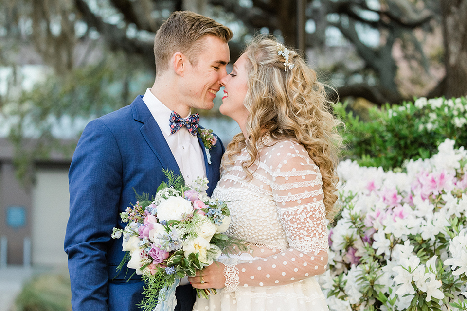 South-carolina-summer-outdoor-wedding-at-the-wickliffe-house-bride-and-groom-kissing-and-smiling