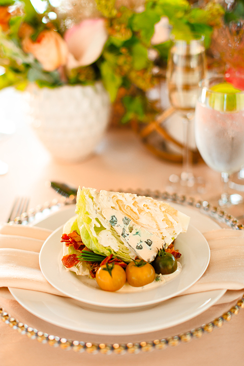 Downtown-los-angeles-wedding-shoot-at-oue-skyspace-table-set-up-with-place-setting-and-food