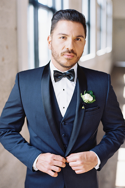 Same-sex-industrial-wedding-at-the-1912-groom-navy-tuxedo-close-up