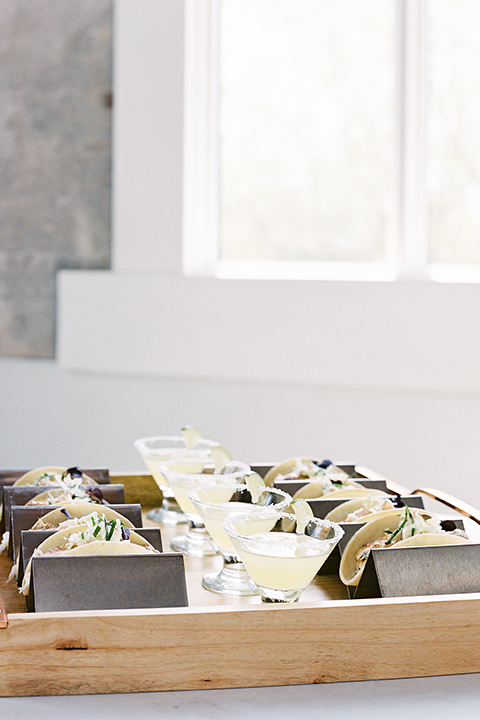 Same-sex-industrial-wedding-at-the-1912-table-set-up-food-mini-tacos