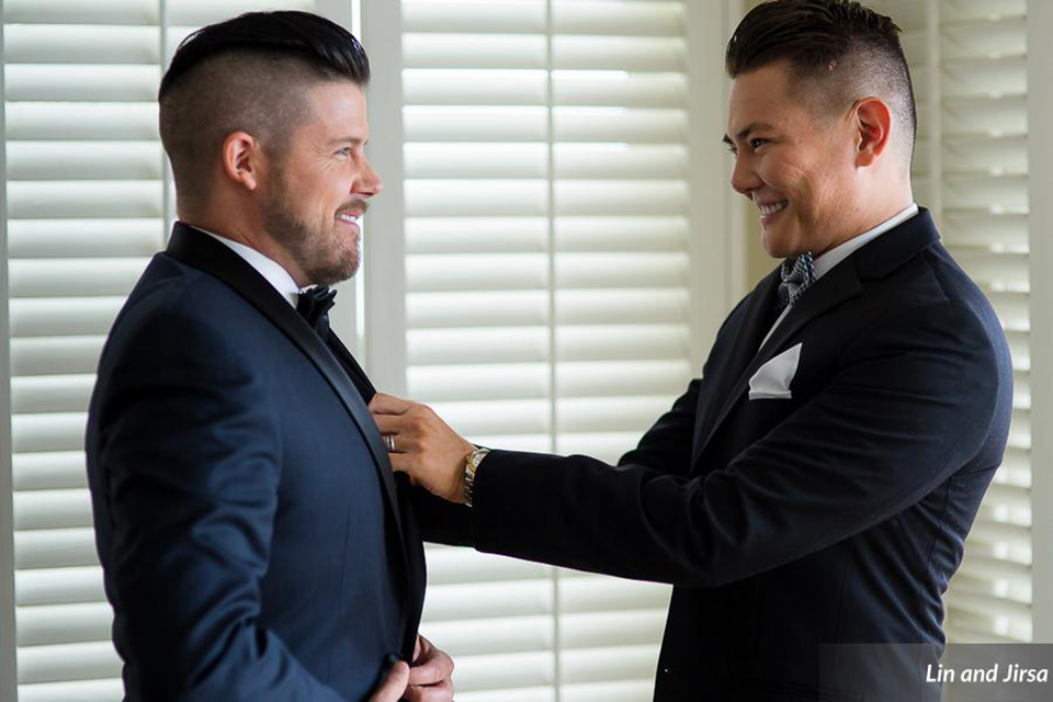 Laguna-beach-outdoor-wedding-same-sex-grooms-getting-ready-before-wedding