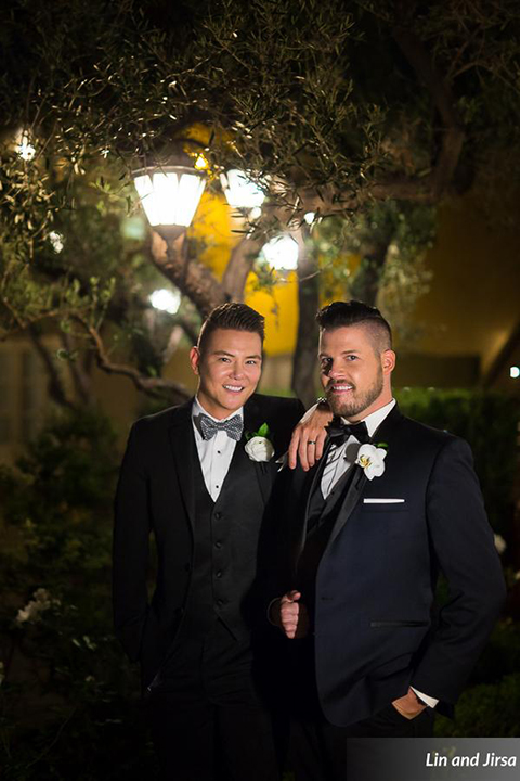 Laguna-beach-outdoor-wedding-same-sex-grooms-standing-smiling