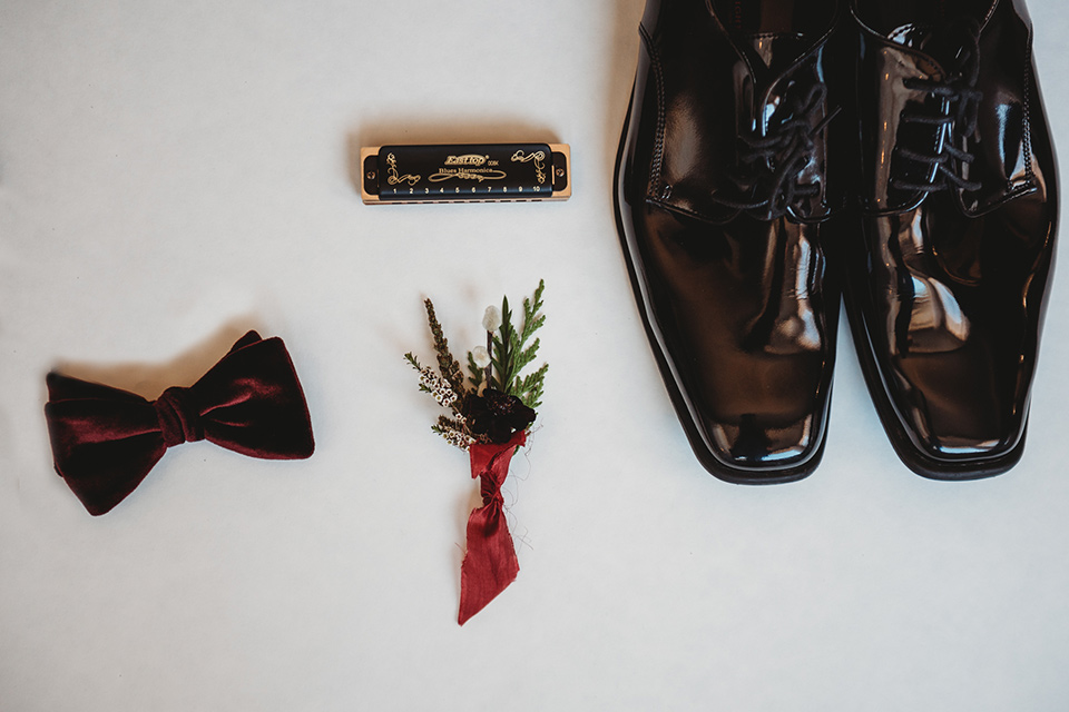 owl-creek-farms-groom-accessories-with-black-tuxedo-shoes-and-bow-tie