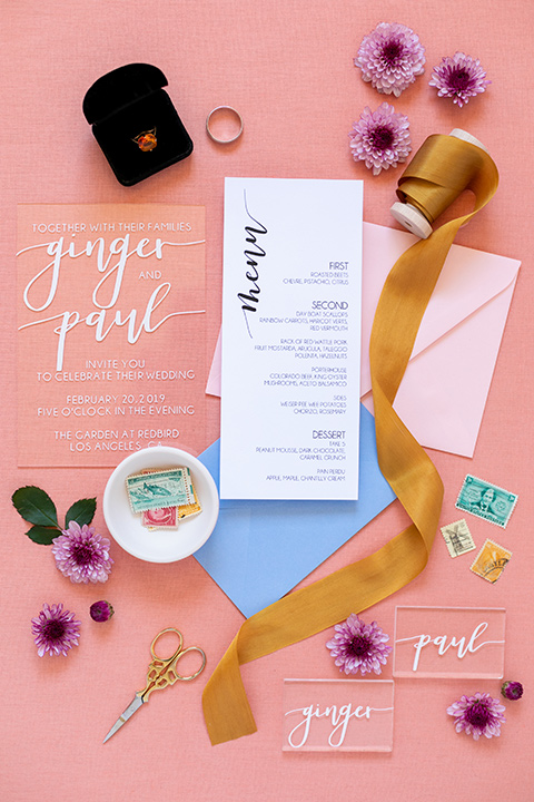 colorful invitations with golds and blue design