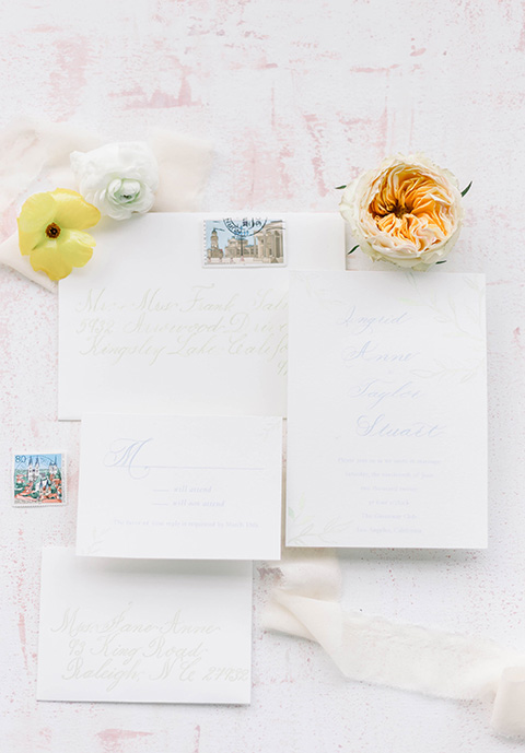 Spring-styled-shoot-invitations-on-white-paper-and-gold-cursive