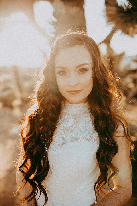  bride in a high neckline gown with lace details 