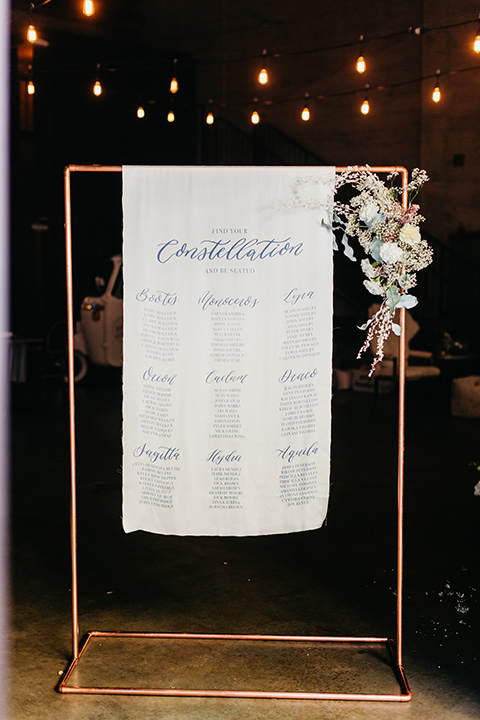  white table chart with a gold frame 