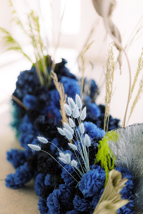  blue orchids used as décor in the reception area