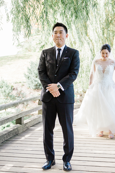  bride and groom at their first look 