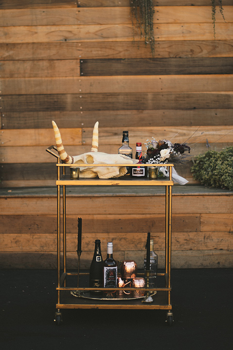 gold bar cart and cocktails