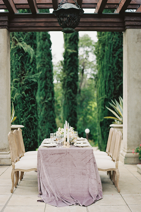  Kimberly crest wedding with purple linens on table 