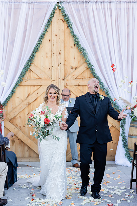  romantic blue and red wedding in a barn 