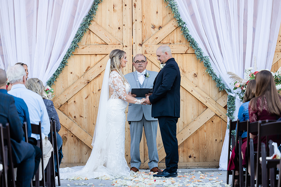  romantic blue and red wedding in a barn 