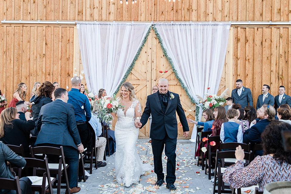  romantic blue and red wedding in a barn 