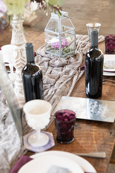  San Diego wedding with purple and grey touches and the groom in a light grey suit 