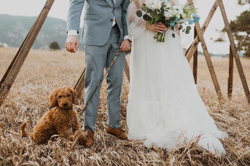  close up on puppy at the Colorado elopement 